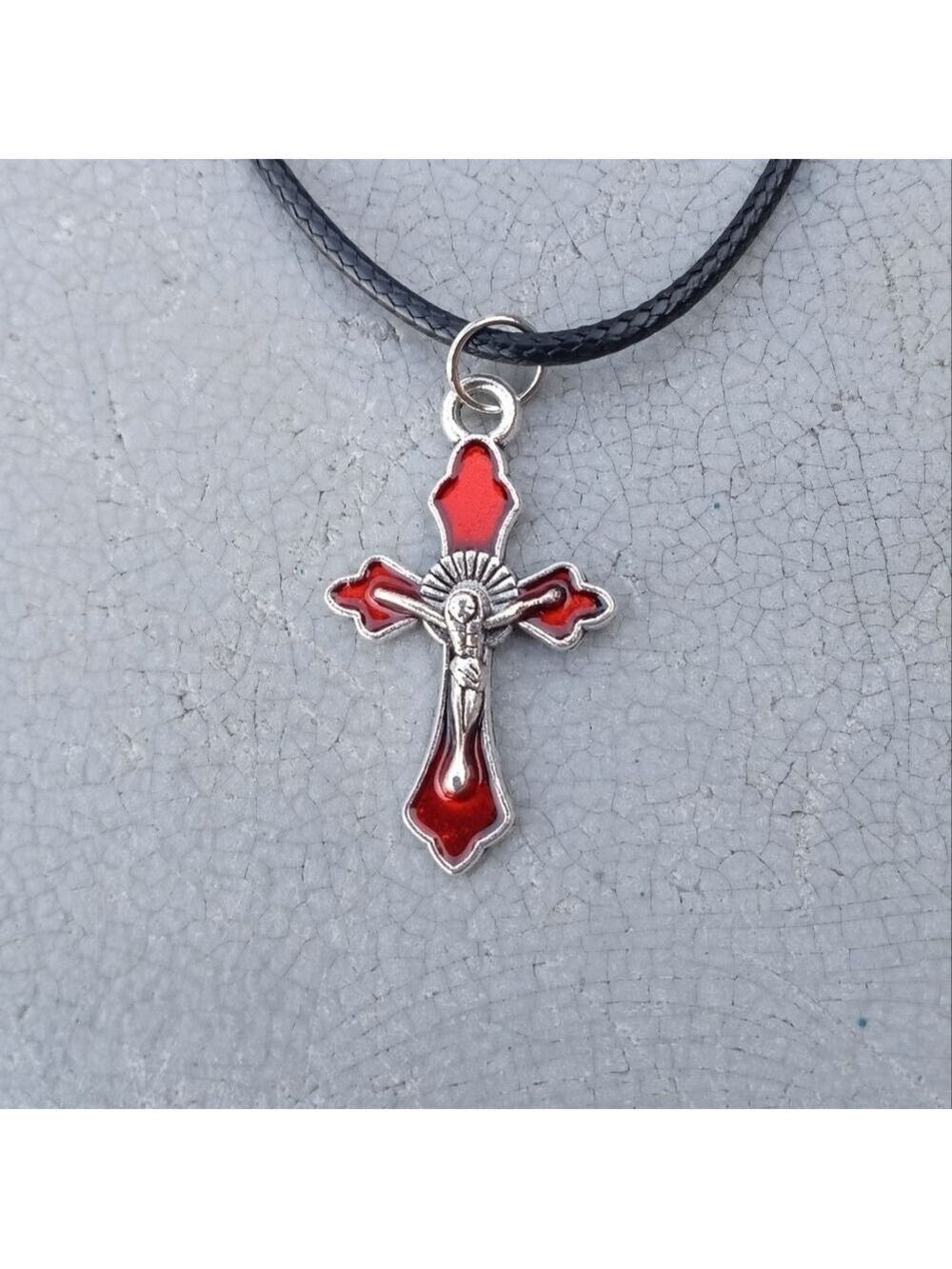 2/$10 Red Victorian Cross Nylon Chain Necklace NWT